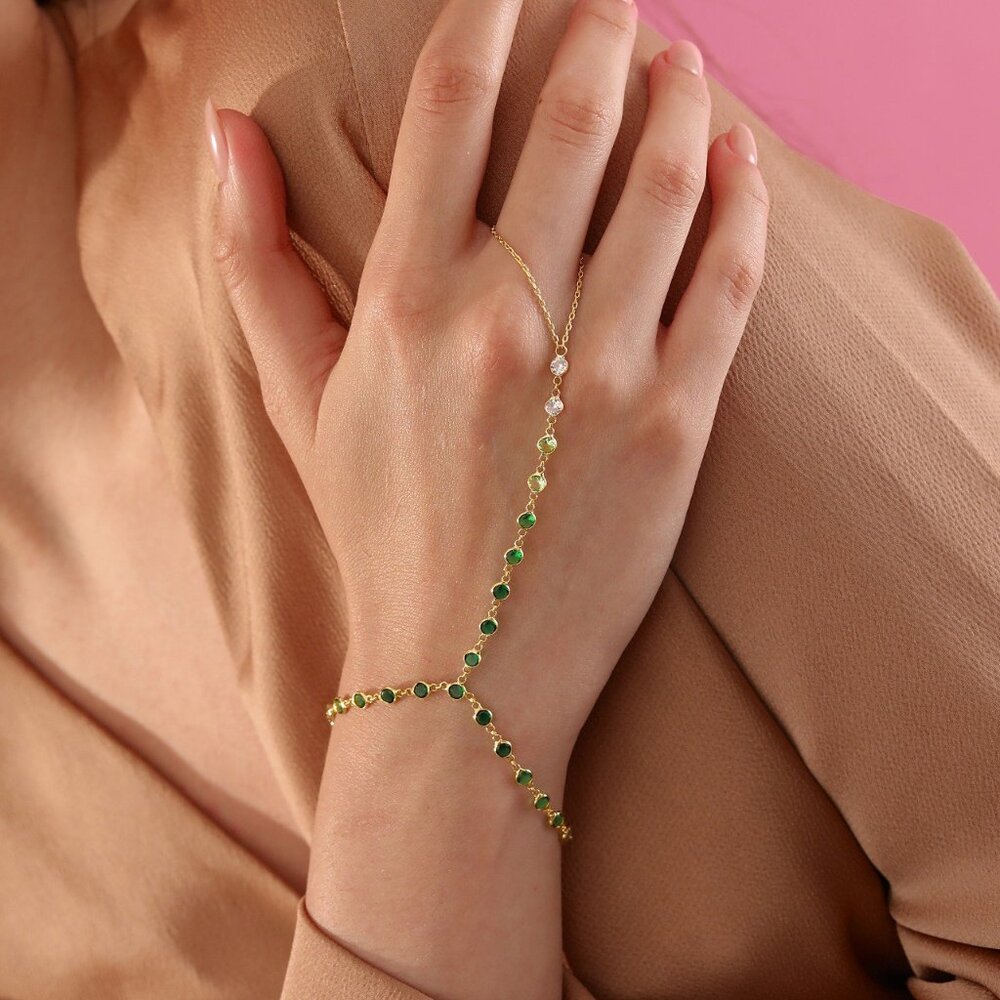 925k silver - Bracelet with Green Stones - 14K Gold Filled Hand Chain Bracelet
